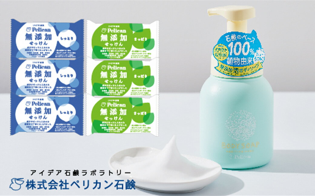 【ふるさと納税】ペリカン石鹸【無添加】泡ボディソープ・釜焚き純植物石鹸セット　【11218-0559】