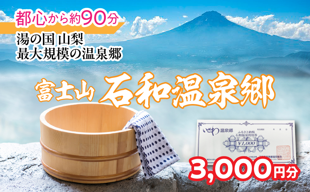 ふるさと納税 石和温泉利用券＜利用券3,000円分＞ 038-001  山梨県 笛吹市 いさわ ホテル 旅館 宿泊券 観光 旅行 果物狩り フルーツ ワイン ワイナリー 登山 ぶどう 桃 ブドウ 葡萄
