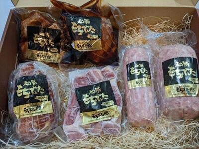 豚肉 和豚もちぶた 加工品6種詰合せ ( ボンレスハムブロック & ゴロゴロベーコン & ボロニアソーセージ & サラミ & 煮豚 & 角煮 ) × 各1パック