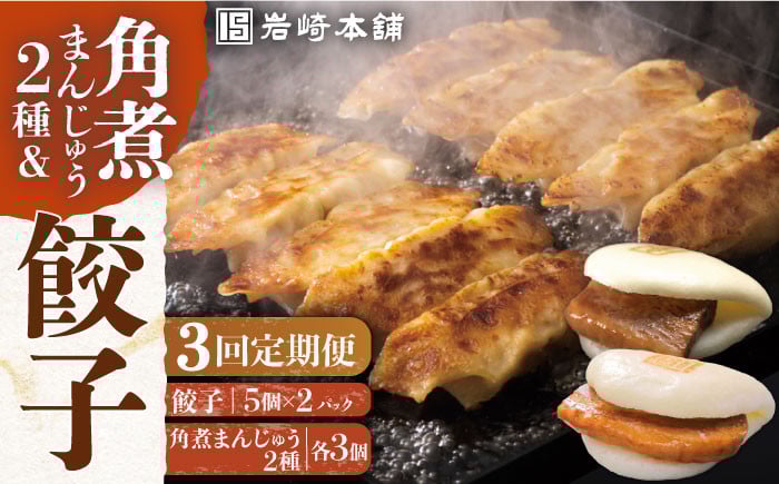 
            【全3回定期便】【簡易包装】 角煮まんじゅう2種＆ぎょうざ（長崎角煮まんじゅう3個/大とろ角煮まんじゅう3個/長崎ぎょうざ5個×2袋）  [EAB007] 角煮まんじゅう 角煮 まんじゅう かくにまんじゅう 角煮 かくに 角煮まん 餃子 ぎょうざ 長崎 岩崎本舗 定期 定期便
          