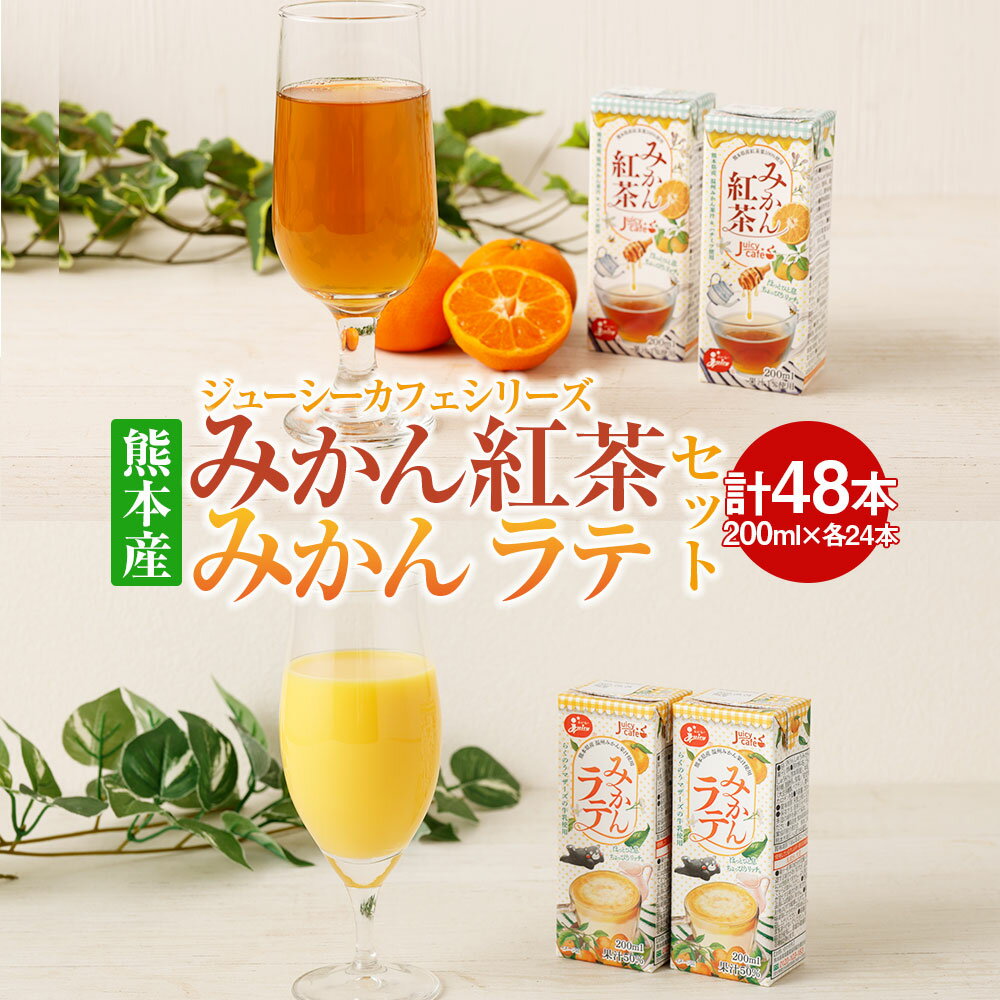 【ふるさと納税】ジューシーカフェシリーズ みかん紅茶 みかんラテ セット 200ml×各種24本 計48本 計9.6L ジューシー じゅーしー みかんジュース 紅茶 ラテ 温州みかん 果汁 牛乳 はちみつ 蜂蜜 紙パック 九州 熊本県 送料無料