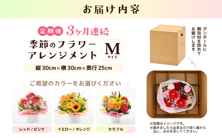 定期便 ≪3ヶ月連続お届け≫ 季節のフラワーアレンジメント M (イエロー・オレンジ) 花束 生花 プレゼント [C-20704_02]