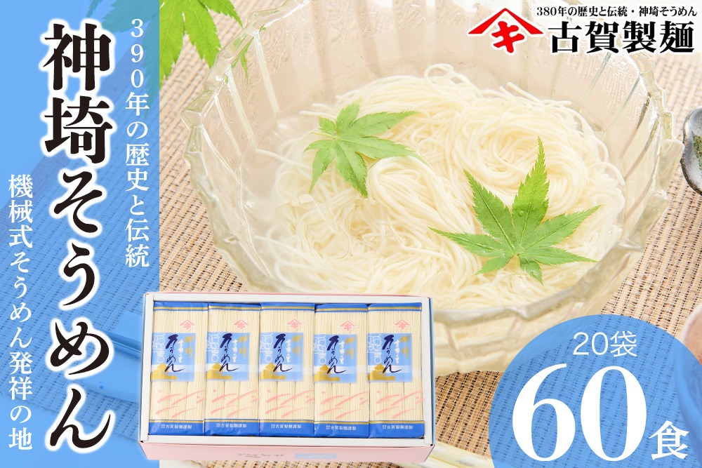 佐賀県特産品 神埼そうめん 20入 【素麺 そうめん 乾麺 お中元 贈答用 無添加 夏 自家用 麺類 簡単 手軽 保存食 佐賀県産 国産】(H014133)