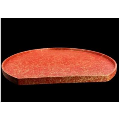 ふるさと納税 海南市 木製 半月トレイ　乱糸 (マット仕上げ) 本朱 |  | 01