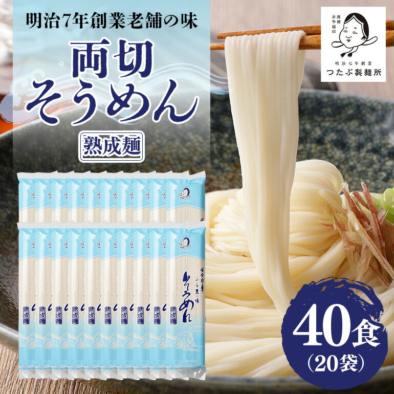 【ふるさと納税】 麺 そうめん 熟成麺 両切 たっぷり セット 20袋 40食 送料無料 y12-170