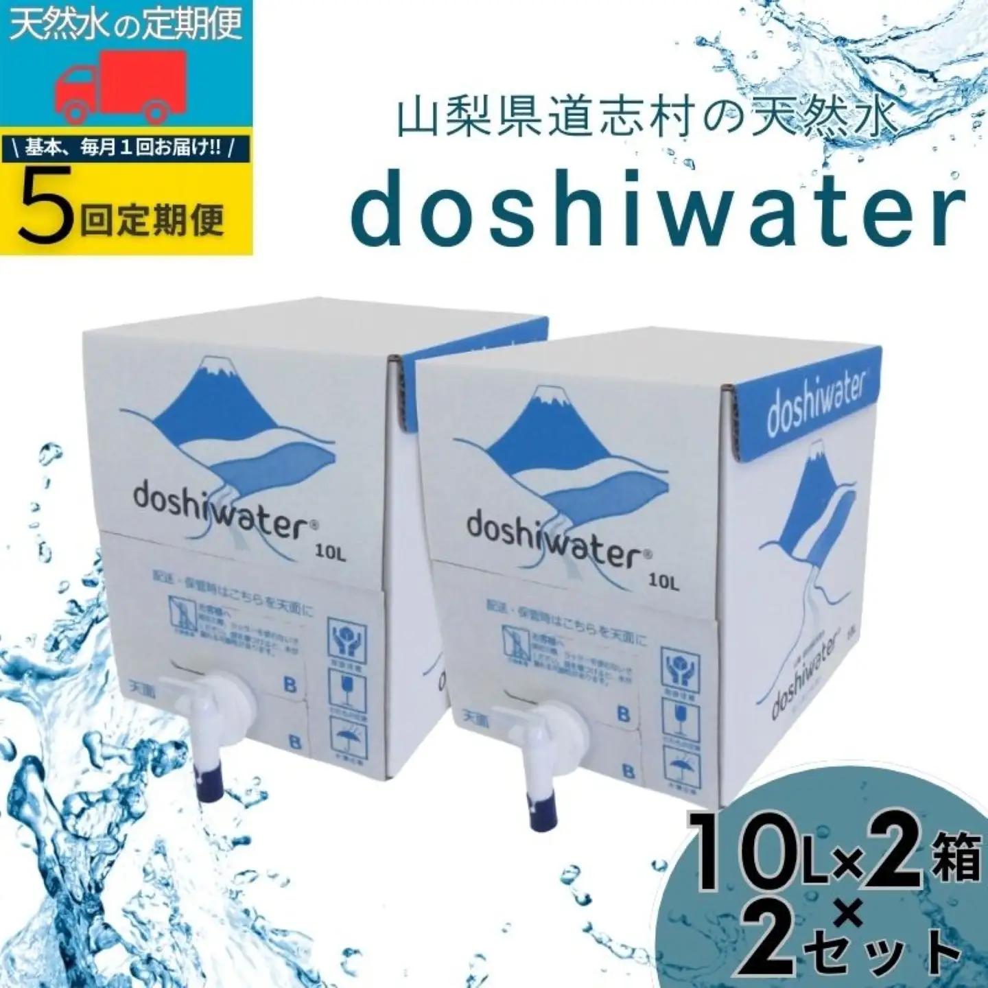 【山梨道志村　天然水】　doshiwater 富士山系の大地の恵み　BIB80L(10ℓ×2箱×2セット)【5回定期便】｜水