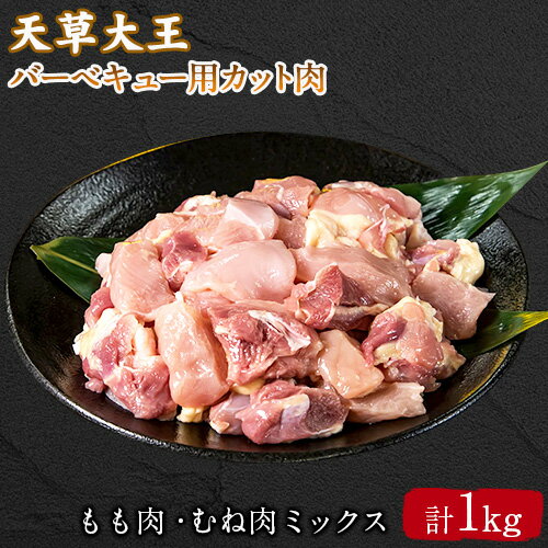 【ふるさと納税】天草大王 バーベキュー用カット肉 1kg 熊本県産 【幻の地鶏】葦北郡 津奈木町 もも肉 むね肉《60日以内に出荷予定(土日祝除く)》