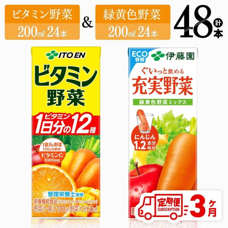 【3ヶ月定期便】伊藤園 ビタミン野菜(紙)24本＋緑黄色野菜(紙)24本 【 飲料類 野菜 緑黄色野菜 ビタミン野菜 ジュース セット 詰め合わせ 飲みもの 】