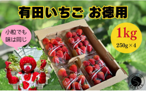 ＜予約受付＞【2026年2月～順次発送】有田いちご 1kg お徳用いちご ちょっと小粒（2L～Mサイズ）250g×4パック 朝摘み完熟いちごを即日発送！【みゆきファーム】いちごさん F10-44