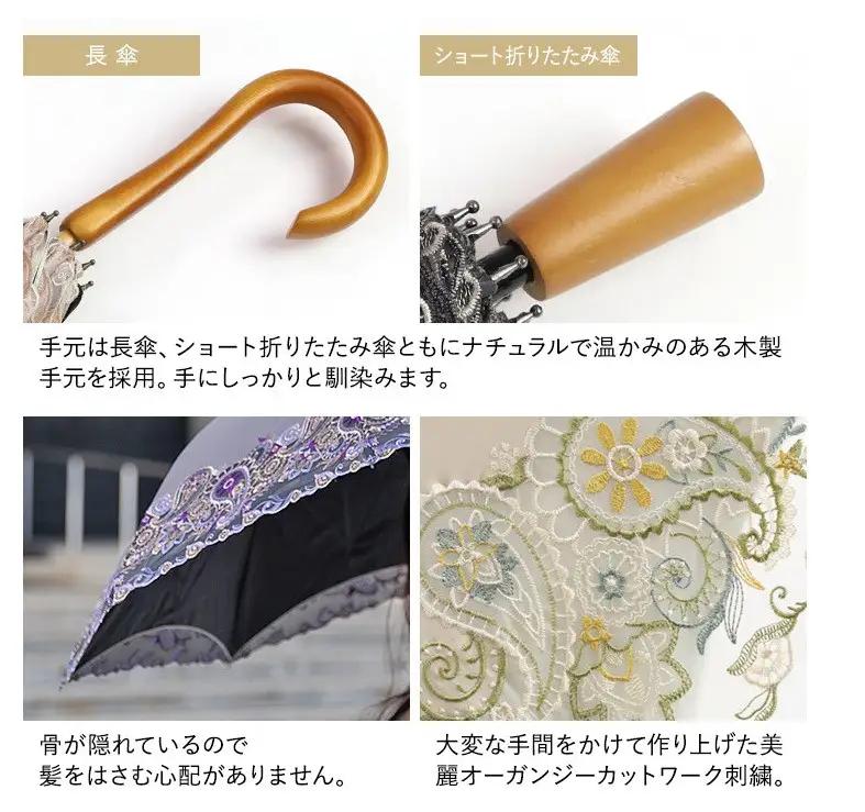【シノワズリーモダン京都】女優日傘プレミアム ペイズリー更紗オーガンジー刺繍かわず張り長日傘 ホワイト