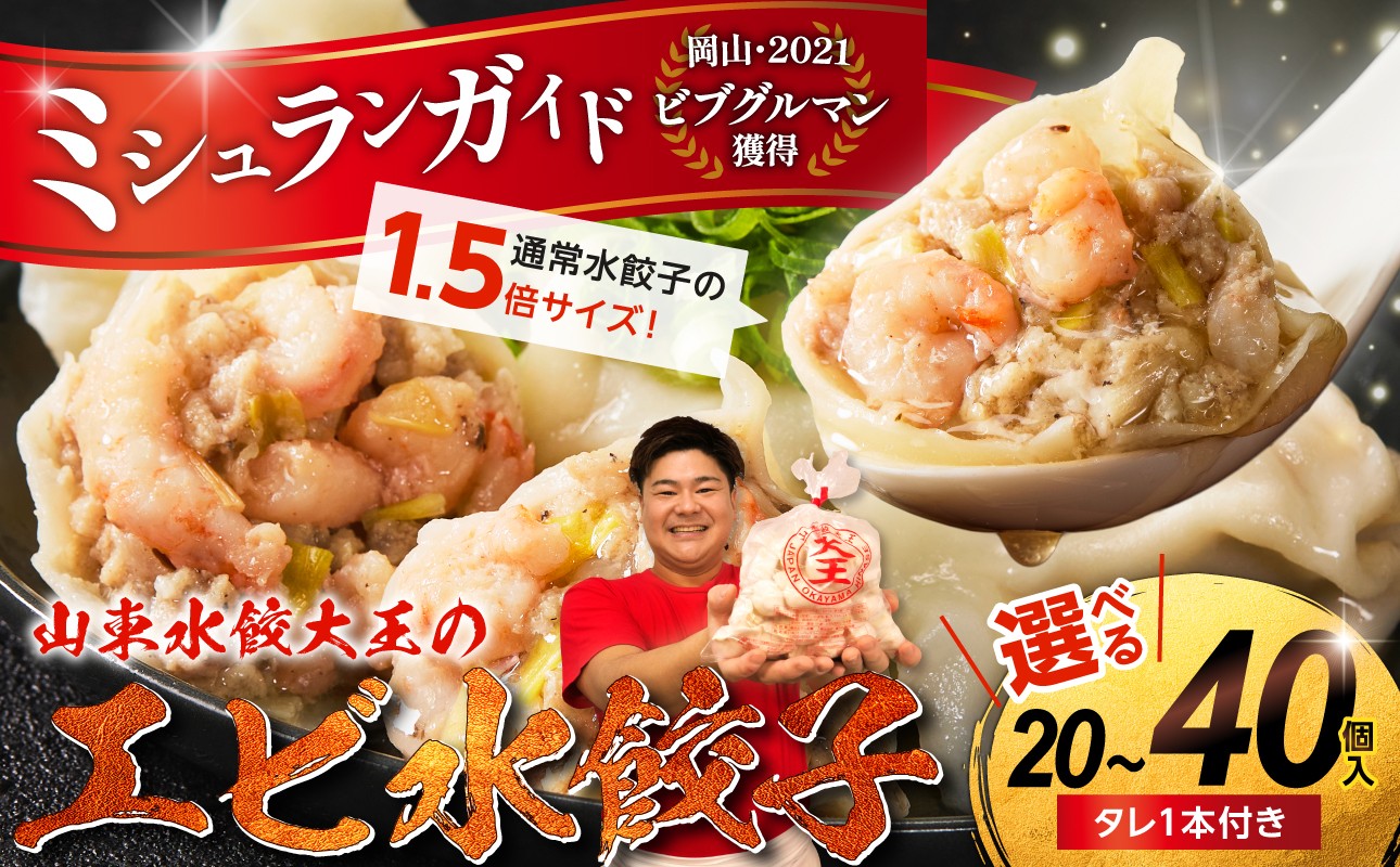 
                  【選べる容量！】【ふるさと納税限定】エビ水餃子 （20個・30個・40個）タレ付き【ミシュランガイド岡山2021・ビブグルマン獲得！餃子 水餃子専門店 海老 ぷるぷる もちもち 岡山県備前市 】
                