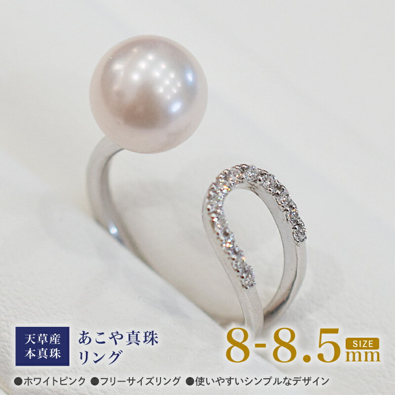 【ふるさと納税】あこや真珠 ホワイトピンク 8mm - 8.5mm 1粒 フリーサイズ リング SV シルバー 真珠 ジルコニア 選べる サイズ 9号～14号 調整可能 シンプル あこや貝 アクセサリー ジュエリーケース 品質保証書 てりクロス 熊本県 天草市 送料無料