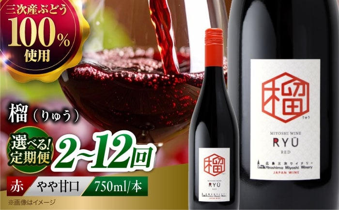 
            【全2回定期便】 榴 ~りゅう~ RYU 750ml×1本 赤ワイン ワイン やや甘口 ギフト 広島 三次 酒 国産ワイン 日本ワイン 三次市 / 広島三次ワイナリー [APAZ137]
          