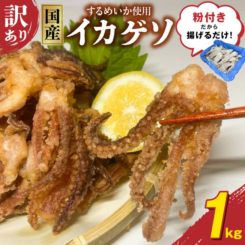 【ふるさと納税】訳あり サイズ不揃い 国産 するめいかゲソ 1kg バラ凍結 粉付き 揚げるだけ 簡単調理 唐揚げ 獲れたて 味 そのまま イカゲソ 食べたい分 小分け ストック 冷凍 魚介類 海産物 お酒のお供 おかず 宮崎県 延岡市 お取り寄せ お取り寄せグルメ 送料無料
