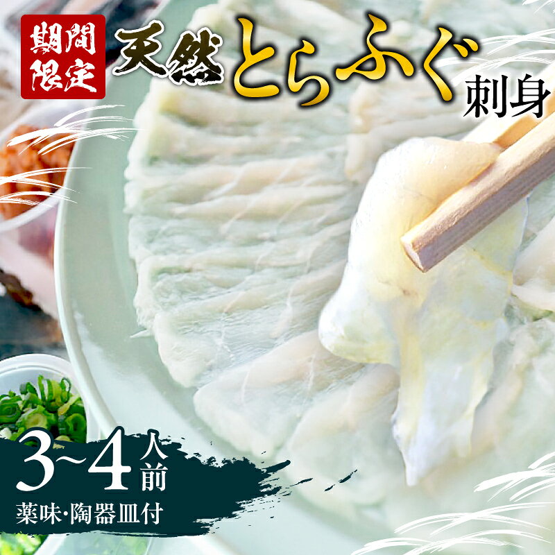【ふるさと納税】 期間限定 天然 とらふぐ 刺身 3〜4人前 250g 陶器皿 皮 湯引き 約80g 旨味 自家製 ポン酢 薬味 セット ふぐ松 無毒 魚介 新鮮 海鮮 てっさ てっちり ふぐ鍋 ご褒美 記念日 お取り寄せ グルメ 大分県 別府市 送料無料
