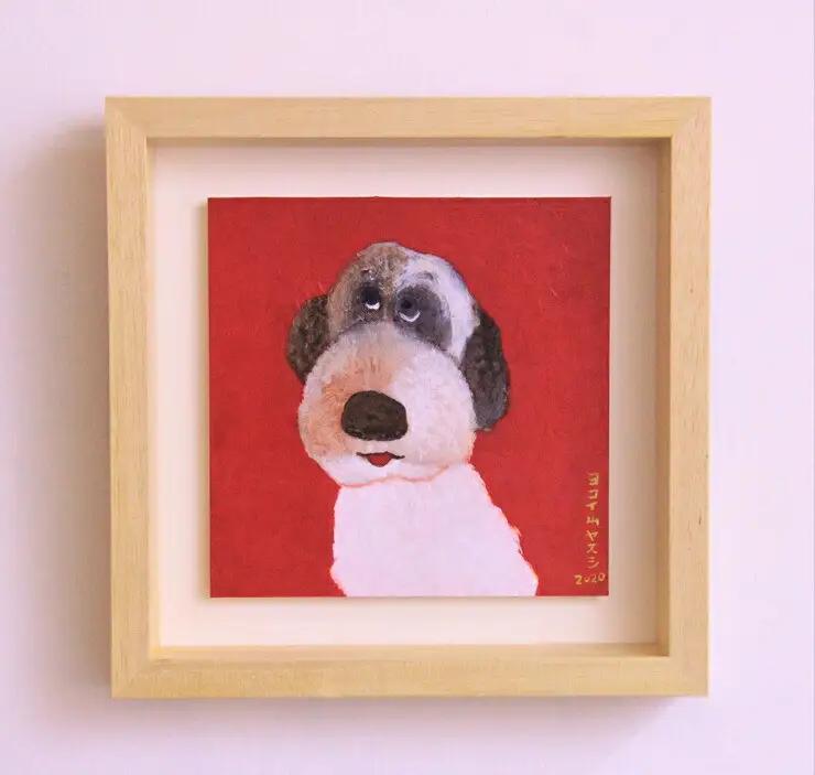アーティストが描く愛しいペットのポートレート　15cm×15cm　水彩　額付【アート 15cm×15cm 横井山泰 美術 作家 水彩 額付 厚紙 美術品 アート作品 作品 屋内装飾品 神奈川県 小田原市 ペット ペット】