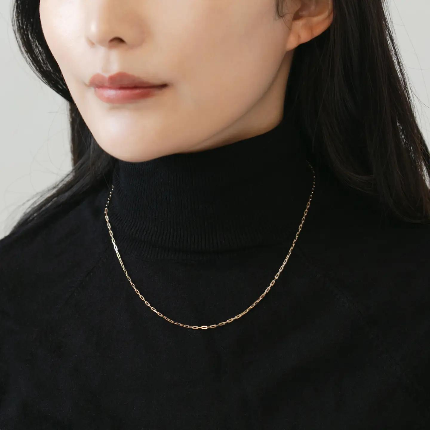 18金イエローゴールド 長小豆チェーンネックレス 43cm 優美な贅沢 大人ジュエリー[AM008] / SN1001-K18