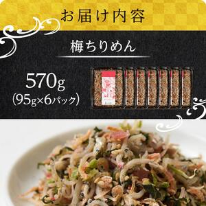  梅 ちりめん 570g（ 95g × 6 ） ちりめんじゃこ しらす 小分け 便利 ご飯 ごはん サラダ パスタ カルシウム 健康 お取り寄せ グルメ 香川県 さぬき市