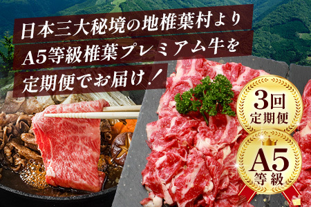 お試し定期便 【 定期便 3回 】 総重量 1,900g 牛肉 椎葉プレミアム牛の スライス肉 ＆ 切り落とし肉 定期便 【 日本三大秘境 椎葉村 育ちの黒毛和牛 】[ 牛肉 椎葉牛 椎葉プレミアム牛