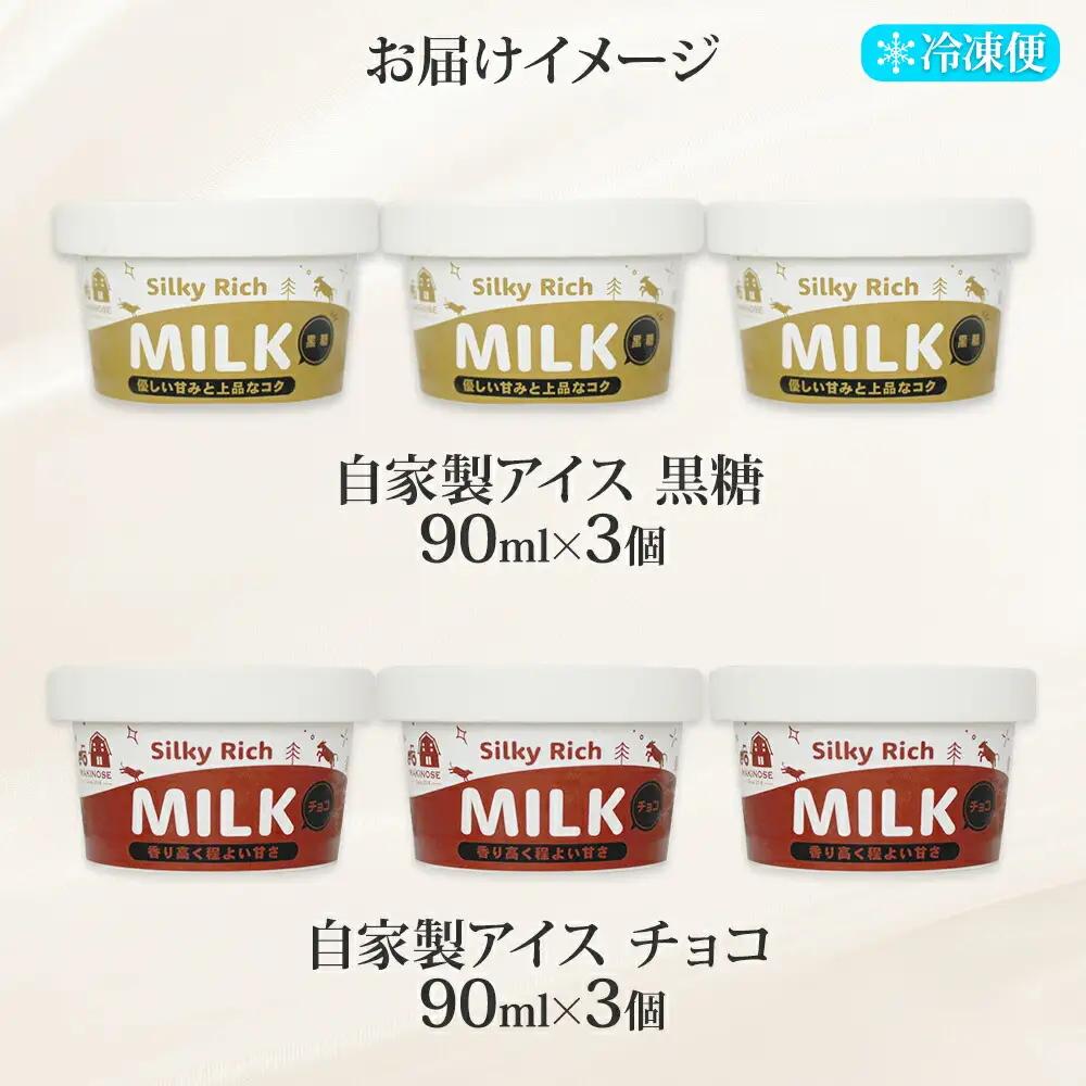 牧之瀬牧場 自家製アイス 2種 黒糖 チョコ 各3個 計6個 生乳 牛乳 フレーバー 牧場 デザート 手作り セット スイーツ 冷凍 送料無料 北海道 弟子屈町 3225