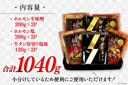 肉 志津川ホルモン 辛味噌・塩 各200g×2・牛タン 厚切り 塩味 120g×2 計1.04kg [佐利 宮城県 南三陸町 30ag0008] 精肉 牛肉 豚肉 牛 豚 牛たん タン塩 厚切り ホル