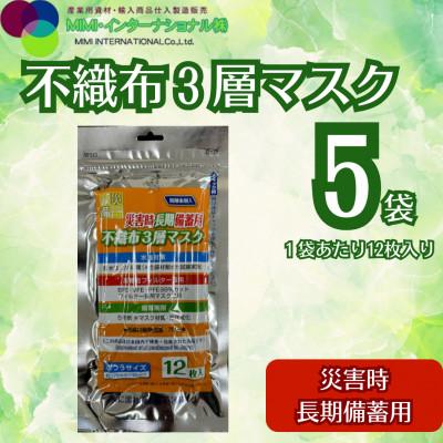ふるさと納税 越谷市 災害時長期備蓄用　不織布3層マスク 12枚入　5袋