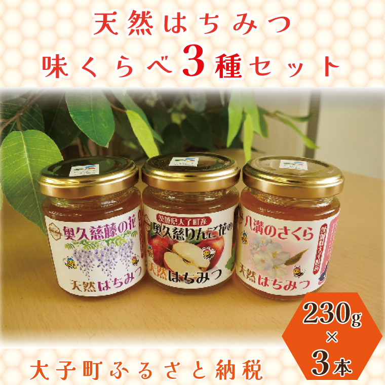 【先行予約】天然はちみつ 味くらべ3種セット 230g×3本 【藤の花・りんご花・さくら】(BG005)