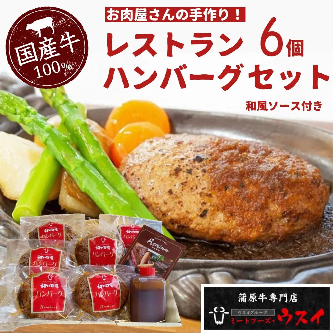蒲原牛 レストラン ハンバーグ セット (6個)  ハンバーグソース 付き 湯煎 電子レンジ 父の日 1T04016