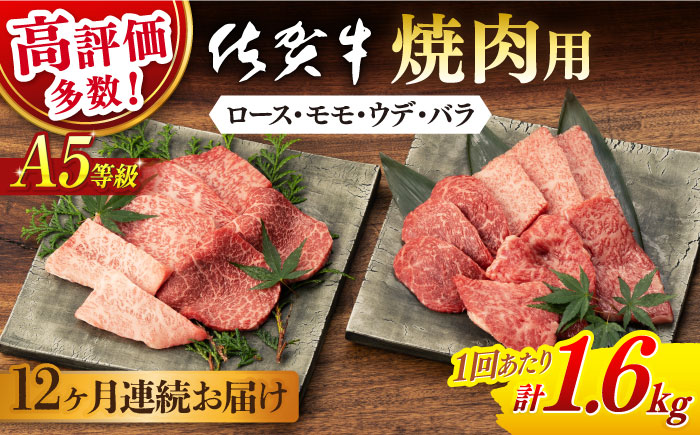 【12回定期便】佐賀牛 A5 厳選部位 焼肉用 計1.6g(400g×4P)【桑原畜産】 [NAB431]