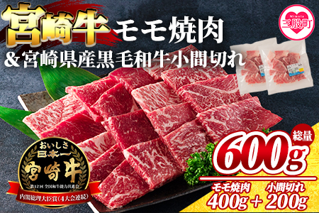 ＜宮崎牛モモ焼肉400gと宮崎県産和牛小間切れ200g 総量600g＞【数量限定】 BBQ特集 【MI236-my】【ミヤチク】