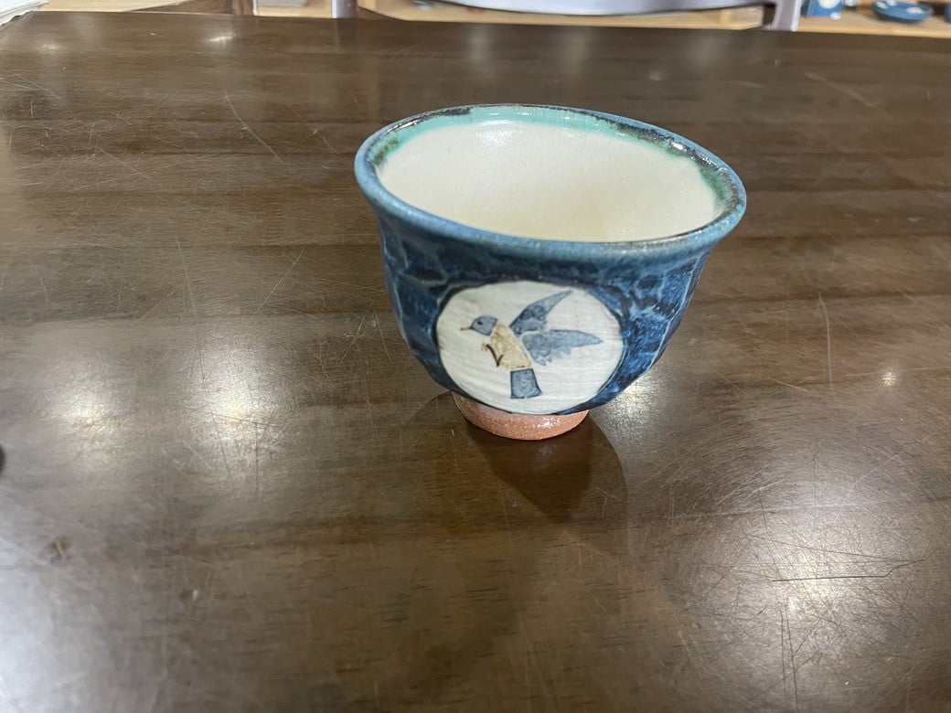 
                  【康雲窯】武雄焼／和紙染　青い鳥　面取湯呑（小鉢）
                