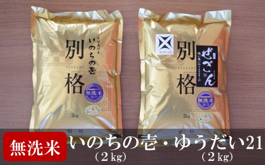 【令和6年産米】いのちの壱・ゆうだい21 無洗米 各2kg 食べ比べ（計 4kg）中村農研[Y0310]