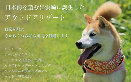 【アウトドアチケット】15,000円分 キャンプ ドッグラン 天然芝  サウナ トリミング ワンちゃんホテル 酵素風呂 新潟県 出雲崎町 | リゾート 新潟県 出雲崎町 