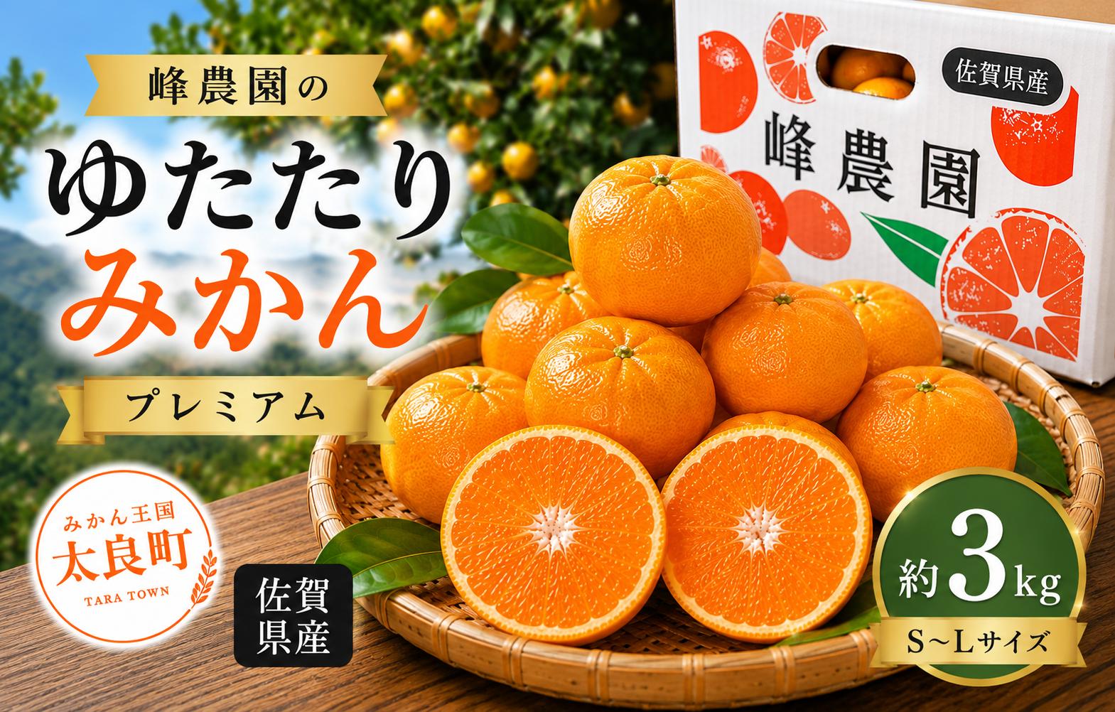 
                  峰農園のゆたたりみかん 【 プレミアム 】 約3kg ミカン みかん 蜜柑 プレミアムみかん 柑橘 柑橘類 柑橘系 果物 くだもの フルーツ 果実 果肉 果汁 贈り物 プレゼント 国産 佐賀県産 【 2026年12月上旬～2027年1月下旬まで順次発送予定 】
                