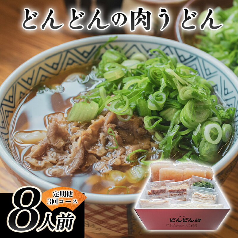 【ふるさと納税】どんどん堪能便 ふるさと萩の味「どんどん」の肉うどん8人前セット 定期便3回コース