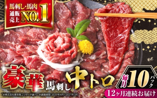 【全12回定期便】【熊本肥育】熊本ならでは！霜降り馬刺しをたっぷり楽しむセット 計約500g 霜降り馬刺し 小分け 熊本馬刺し 馬肉 馬刺 霜降り 馬刺し ばさし おつまみ 晩酌 熊本 合志 【株式会社 利他フーズ】 [AYBP024]