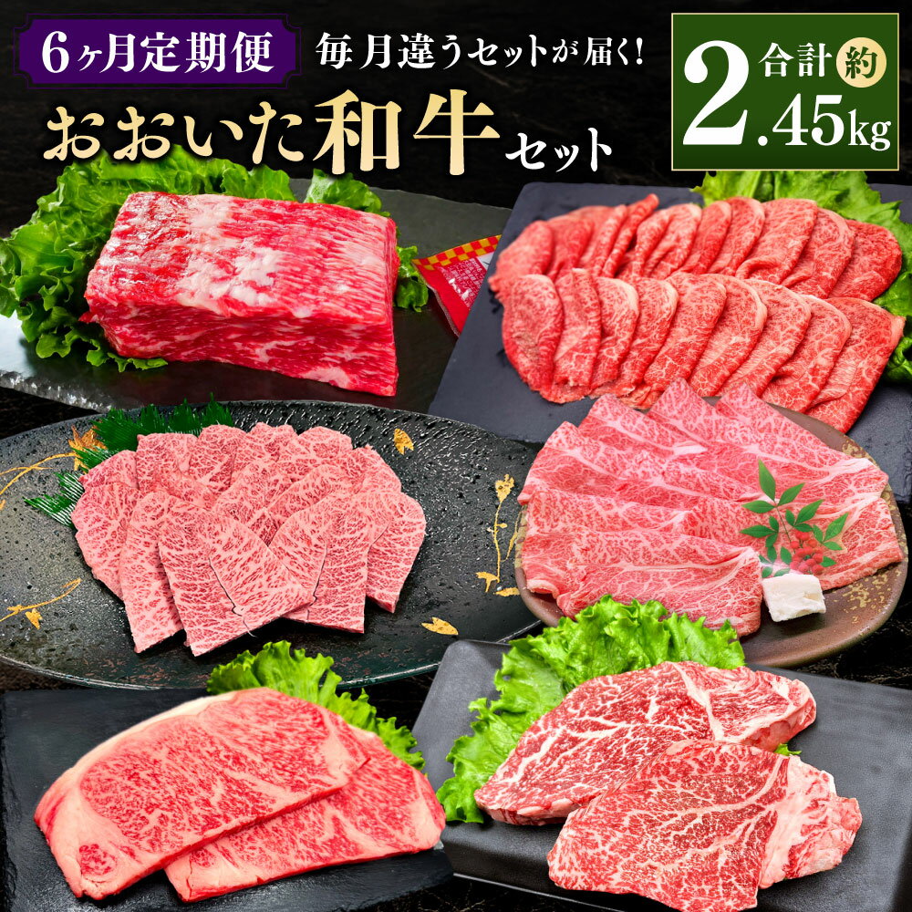 【ふるさと納税】【6ヶ月定期便】毎月違うセットが届く！おおいた和牛セット 合計約2.45kg 和牛 牛肉 月替わり 食べ比べ 6回 定期便 料理 焼肉 焼き肉 お肉 肉 BBQ 1ポンドブロック ミスジ 肩ロース ヒレ サーロイン ステーキ 冷凍 国産 九州産 大分県産 送料無料