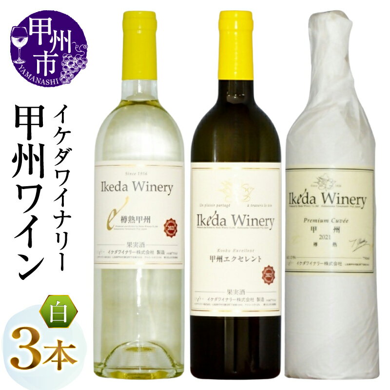 【ふるさと納税】 ワイン 甲州ワイン 白ワイン 3本 セット イケダワイナリー 白 やや辛口 やや甘口 甲州 樽熟甲州 甲州エクセレント プレミアム・キュヴェ 飲み比べ 母の日 父の日 記念日 ギフト プレゼント 山梨県 甲州市 （MG） 【C-694】