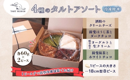 4種の タルト アソート 各2ピース 計8ピース クリームチーズ ほうじ茶 ヨーグルト 抹茶 セット スイーツ お菓子 おやつ お取り寄せ 贈り物 冷凍 食べ比べ 送料無料 TARTBEAVER 岐阜
