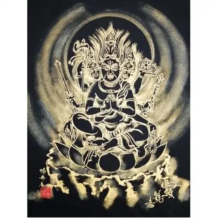 手描きTシャツ 仏画 馬頭観音 黒 (半袖 Mサイズ)【1615706】