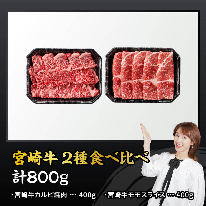 宮崎牛カルビ焼肉・モモスライスセット合計800ｇ 【 肉 牛肉 国産 黒毛和牛 宮崎牛 焼肉 しゃぶしゃぶ すき焼き 焼きしゃぶ 宮崎県 川南町 】