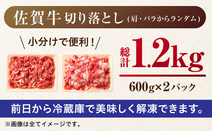 【不揃い訳あり・部位おまかせ】佐賀牛 切り落とし 肩orバラ 600g×2 計1.2kg 吉野ヶ里町 [FDB001]