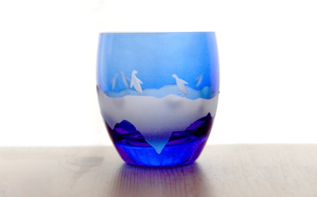 浅草切子 aquatic「Penguin Couple 丸オールド青藍」