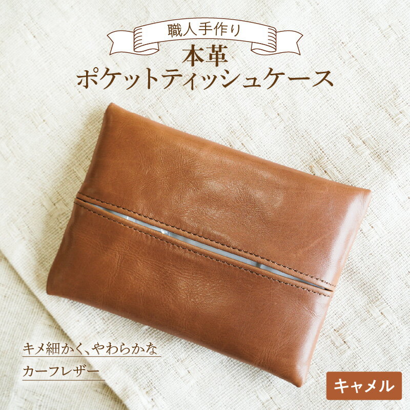 【ふるさと納税】やわらかい 本革 ポケットティッシュケース 1個 キャメル 茶色 ブラウン 革 11.5cm×8.5cm レザー カーフレザー 子牛の革 希少 ポケット ティッシュ ケース 薄い 軽い ティッシュカバー 小物 日用品 愛知県 碧南市 送料無料