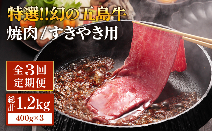 【3回定期便】五島牛 ロース400g（焼肉用/すき焼用） 五島市/ニク勝[PBF011]  やきにく 焼肉 すきやき 牛肉 牛 にく ロース 国産 冷凍