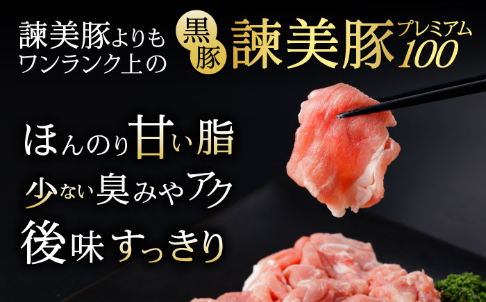 【12回定期便】＜特Aのブランド米で育てた＞黒豚諫美豚プレミアム100 切り落とし(ウデ・モモ) 1.2kg(300g×4P) / 黒豚 豚肉 小分け 肉 豚 ウデ肉 ウデ モモ もも肉 / 諫早市 