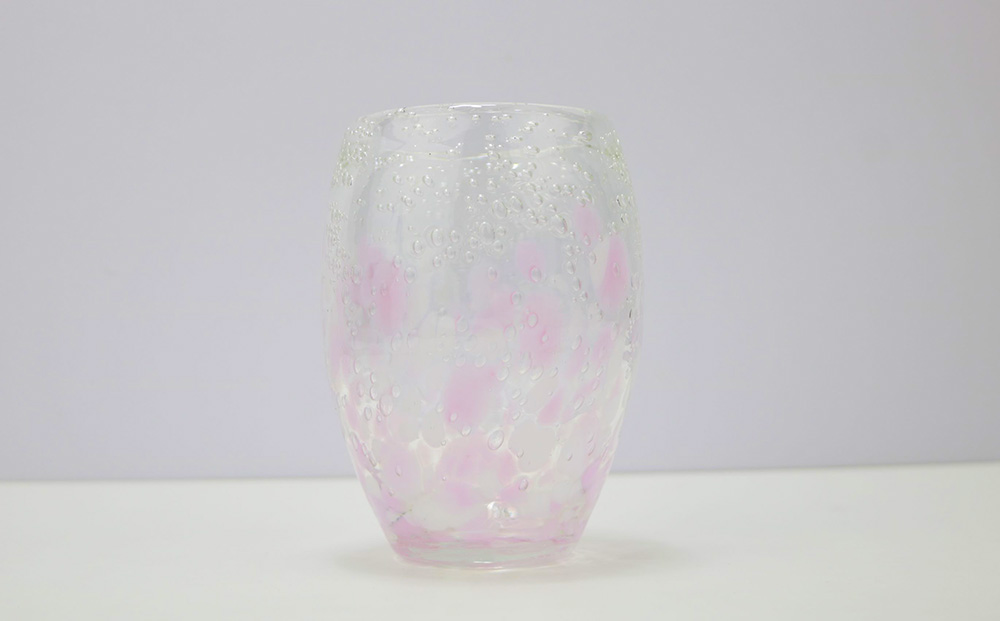 現代の名工「池宮城 善郎」作　気泡の海煌グラス（ピンク・青） 2個ペア 