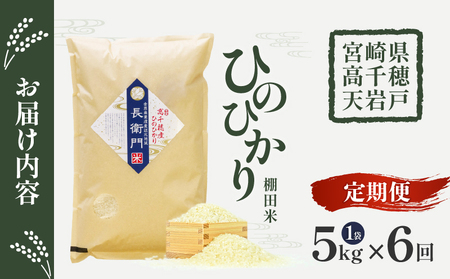 【6か月定期便】【令和7年産 新米】13代目甲斐長衛門が選び抜いた高千穂産ひのひかり　長衛門米5㎏×6回 ふるさと納税 6か月定期便 13代目甲斐長衛門が選び抜いた高千穂産ひのひかり 長衛門米 ヒノヒ