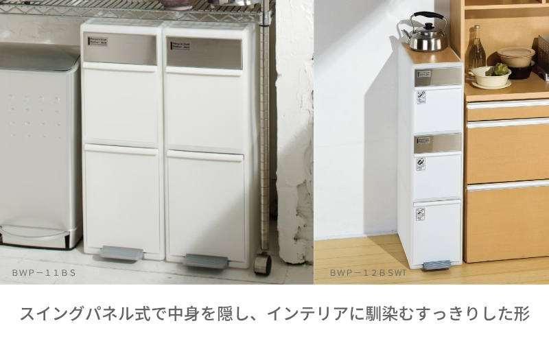 分別スイングステーションワイド２段 ＢＷＰ－１１ＢＳ ホワイト ／ ライクイット ダストストッカー ゴミ箱 多分別 スイングパネル フットパネル 引っ越し祝い 奈良県 葛城市_イメージ3