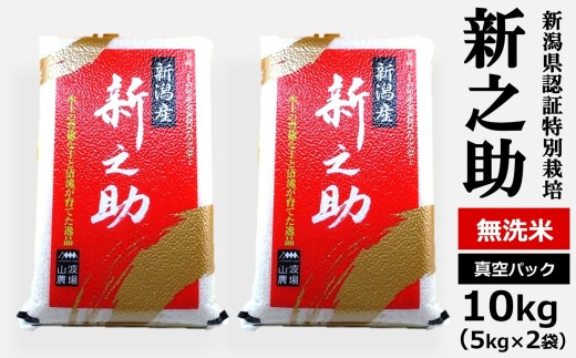 新米先行予約【令和8年産米】真空パック 特別栽培米 新之助 無洗米 10kg（5kg×2袋） 山波農場のお米 新潟県産 [Y0593]
